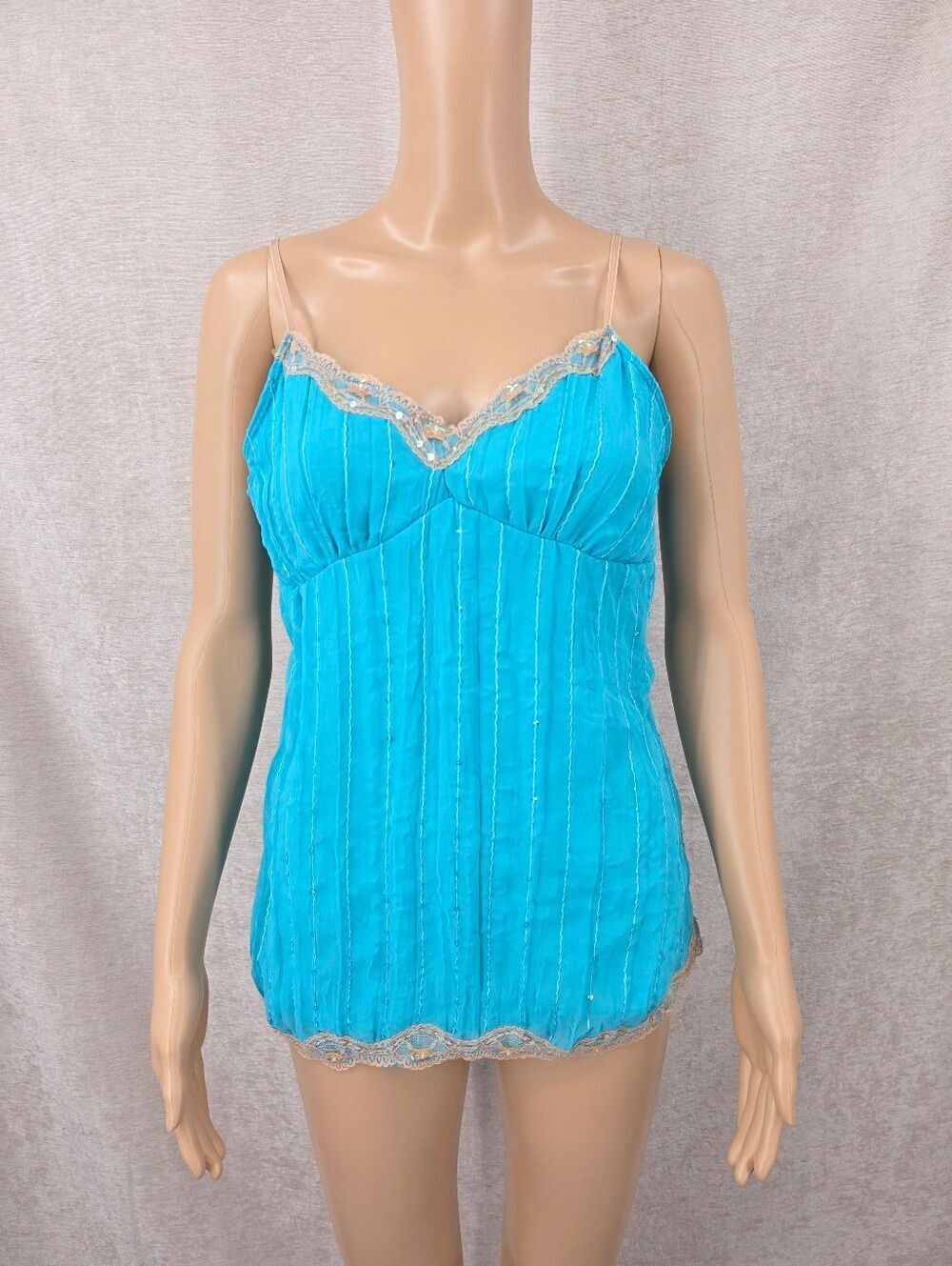 Y2K Style Turquoise Blue Lace-Trim Cami Top Fairycore